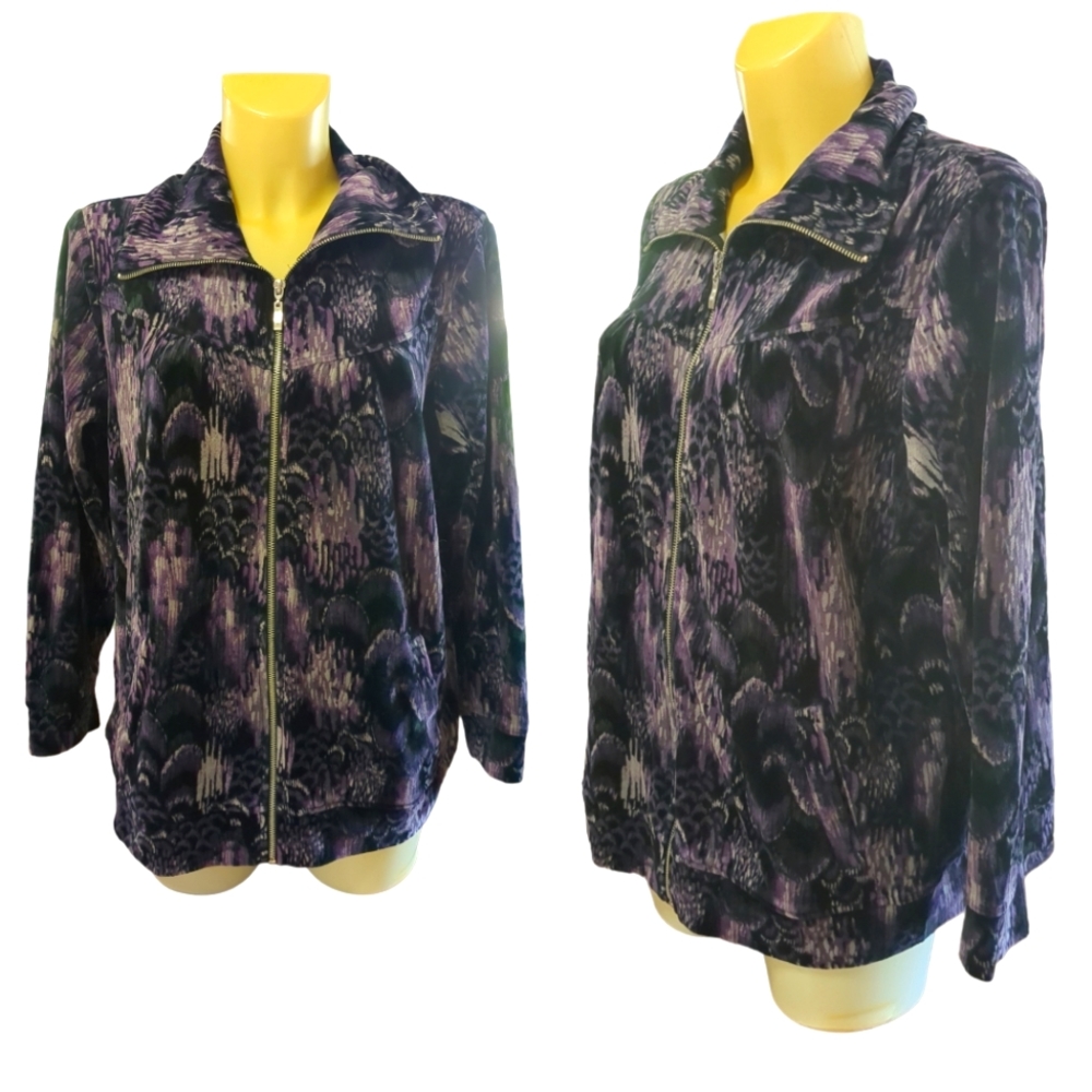 Women's Purple Patterned Zip-Front Sweater Jacket